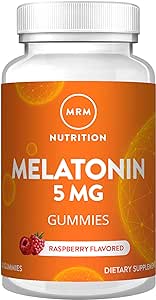 MRM Nutrition Melatonin Gummies | Fast Acting - Sleep Support* | Natural Raspberry Flavored | Gelatin Free | Non-GMO | Vegan   Gluten Free | 5 mg per Serving | 60 Servings