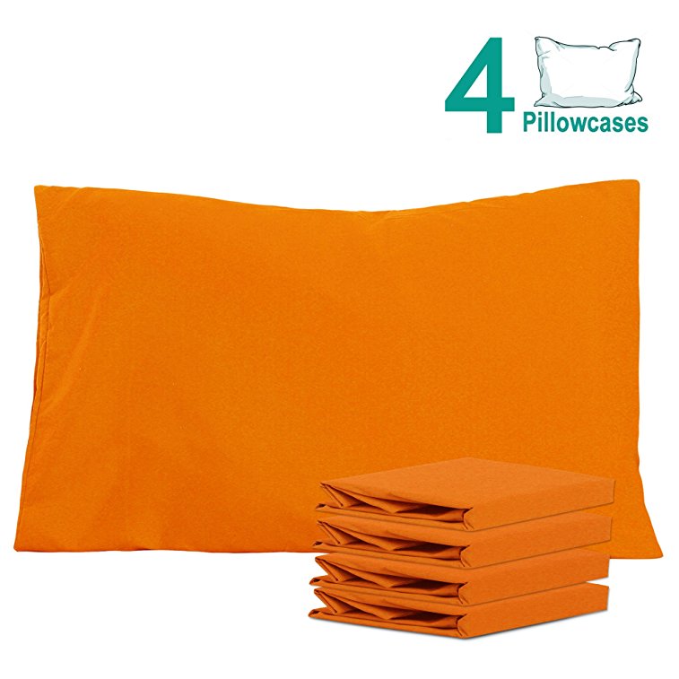 NTBAY 100% Brushed Microfiber Pillowcases Set of 4, Soft and Cozy, Wrinkle, Fade, Stain Resistant, 20"x 30", Orange