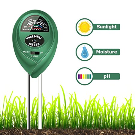 Sonkir Soil pH Meter, MS01 3-in-1 Soil Moisture/Light/pH Tester Gardening Tool Kits for Plant Care, Great for Garden, Lawn, Farm, Indoor & Outdoor Use (Green)