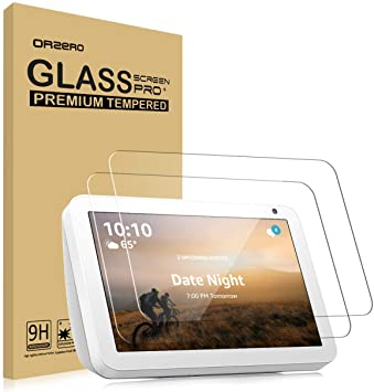 (2 Pack) Orzero Compatible for Echo Show 8 Tempered Glass Screen Protector, 9 Hardness HD Anti-Scratch Full-Coverage (Lifetime Replacement)