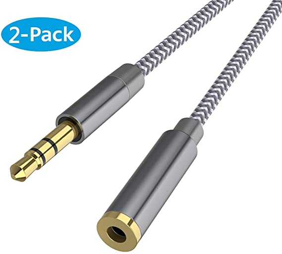 Yirddeo 3.5mm Audio Extension Cable,2-Pack [1.5FT 3FT] 3.5mm Male to Female Stereo Aux Audio Extension Cord Adapter Nylon Braided Compatible with Phones Sony Beats Headphones Samsung LG Gray