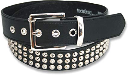 foolsGold 3 Row Conical Silver Studded Black Belt