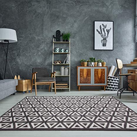 Milan Graphite Grey Dark Geometric Modern Traditional Living Room Rug 160cm x 230cm