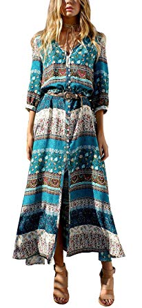 R.Vivimos Women's Summer Button Up Floral Print Split Beach Maxi Dresses