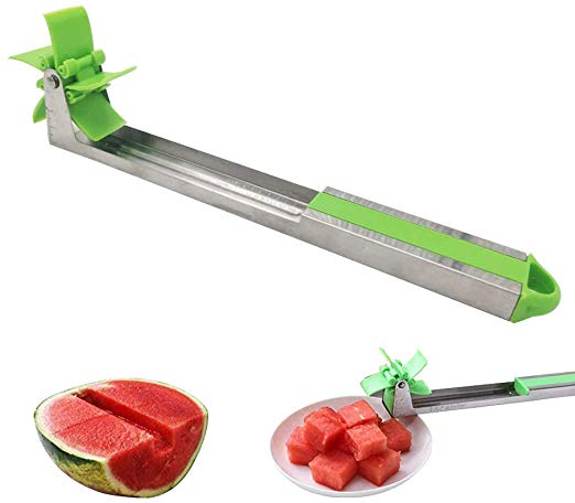 Watermelon Windmill Slicer Cutter-Auto Stainless Steel Melon Cuber Knife-Fruit Vegetable Salad Fast/Easy Cut Tool,Gift For Girls Mom Friends,Must Have Melon Kitchen Gadget
