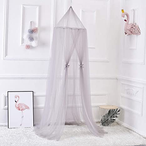 Mosquito Net for Kids Room, FOME Princess Bed Canopy Mosquito Net Yarn Play Tent Round Dome Tent Canopy Bed Net Play Tent Bedding for Kids Playing Reading Games House with Gift Star Garland