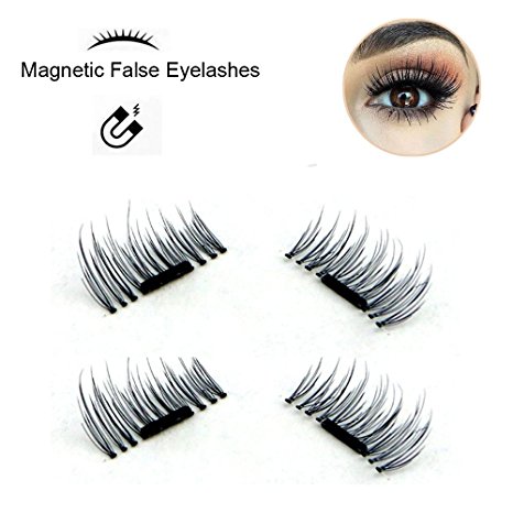 Magnetic Eyelashes by LKE, Professional Handmade Cruelty Free False Eyelash, 4 Pieces 1 Pair Reusable Ultra Thin Fake Mink Eyelashes Natural Look Perfect for Deep Set Eyes & Round Eyes