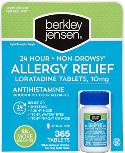 Berkley Jensen 24 Hour Non-Drowsy Allergy Relief, 365 Count (Compare to Claritin)
