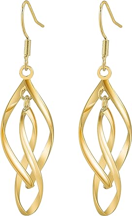 18K Gold Plated Earrings for Women Classic Infinity Swirl Wire Cute Earring for Women Girl With Jewelry Box