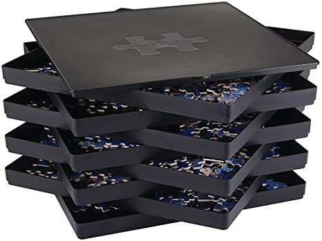 Puzzle Sorting Trays with Lid, 8 Trays Jigsaw Puzzle Sorters 10 x 10 inch, Fit 1500/2000 Pieces Puzzle Gift for Puzzlers, Black
