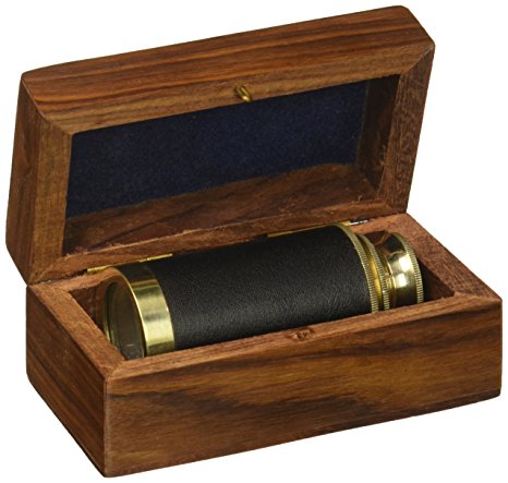 6" Handheld Brass Telescope with Wooden Box - Pirate Navigation Clear Wooden Box
