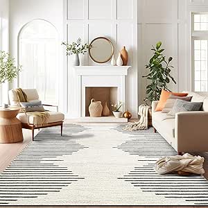 Rugshop Bohemian Stripe Stain Resistant High Traffic Living Room Kitchen Bedroom Dining Home Office Area Rug 7'10" x 10' Cream