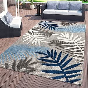 Rugshop Evora Palm Frond Non-Shedding Patio Deck Backyard Indoor/Outdoor Area Rug 7'10" x 10' Blue