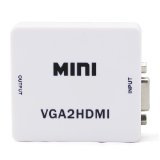 Etekcity M619 Mini Compact Video VGA Audio to HDMI 1080P Converter Box Adapter White with 35mm audio for HDTV 1080P with USB Power Great for Pcs Laptops Projectors Computers TVs etc