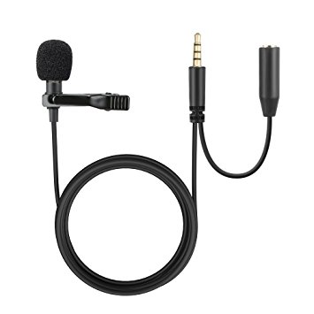 Moreslan Lavalier Lapel Microphone with headphone jack 3.5mm Lapel Clip-on Omnidirectional Condenser Microphone for iPhone, Android & Windows Smartphones, Video Recording, Interview, Youtube