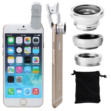 XCSOURCE® clip 180 Degree Fish Eye Lens   Wide Angle   Micro Lens Kit for iPhone 4 4S 4G 5 5G 5S Samsung Galaxy S3 i9300 S4 i9500 cell phone (silver)