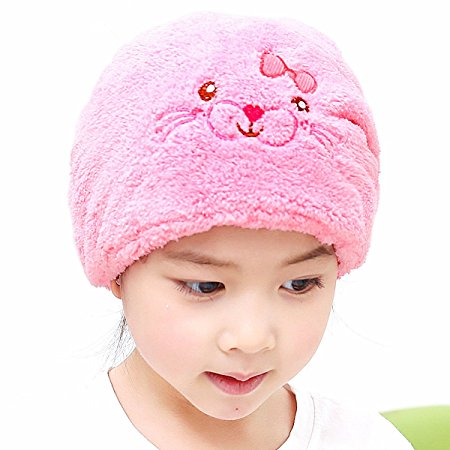 Shintop Dry Hair Cap - Fiber Soft Coral Fleece Hair Dry Hat Absorbent Hair Wrap Cap for Kids (Pink)