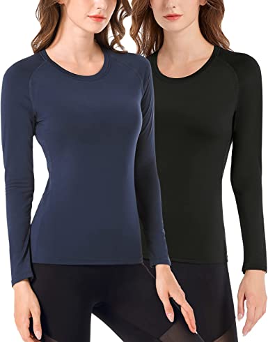 Mrignt Womens Base Layer Thermal Tops 2 Pack, Women's Underscrub Comfort Tee