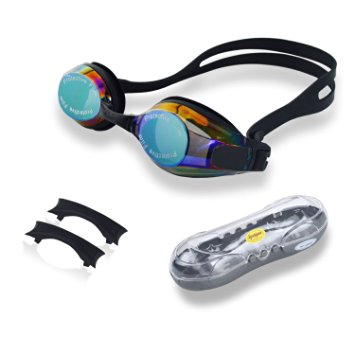 IPOW(TM) Anti-fog Mirrored Seal Swim Swimming Goggles with Uv Protection Plating Glasses   Premium Goggles Case