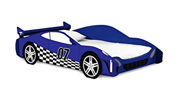 Legaré Kids Furniture Race Car Series Collection, No Tools Assembly Twin Bed, Blue and White