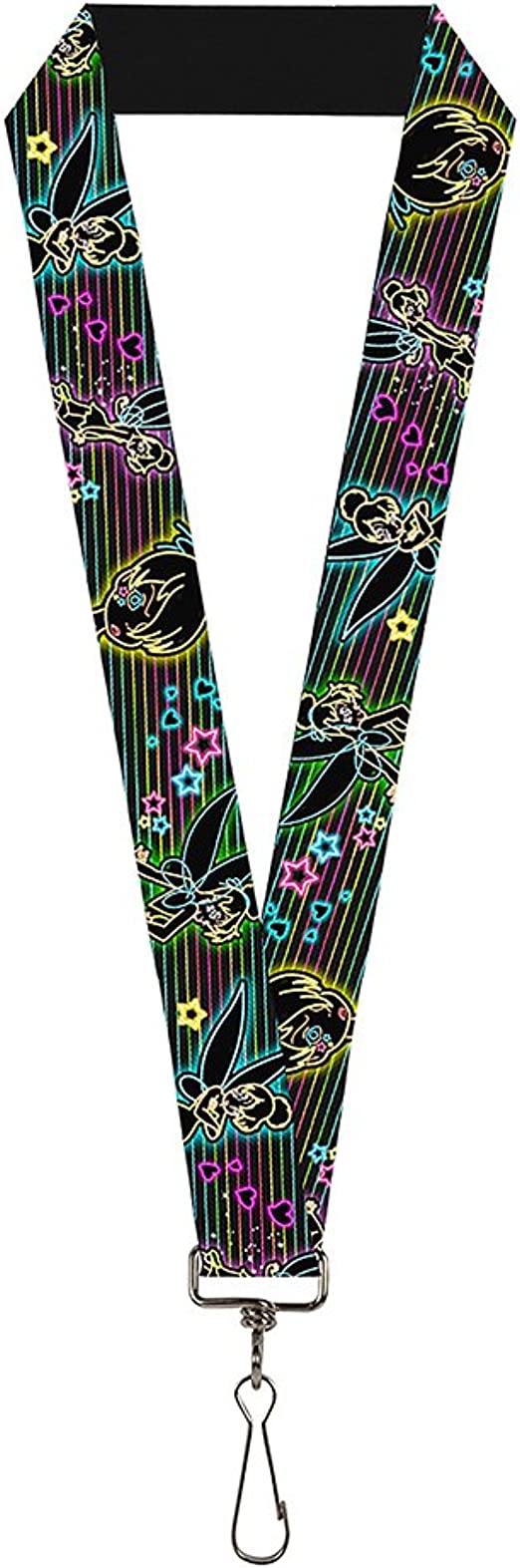 Buckle Down Lanyard-1.0-Electric Tinkerbell Poses/Stripes Black/Mult