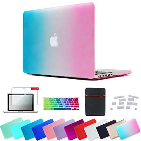 Se7enline Macbook Pro Cover Case Rubberized Frosted Soft Touch Hard Shell Case Cover for 13.3 inches Macbook Pro with Retina Display Model A1502/A1425 (not fit for Model A1278),with Soft Sleeve Bag and Silicon Keyboard Protector and Clear LCD Screen Protector and 12pcs Dust plug,Rainbow