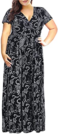 Nemidor Women's Short Sleeve Floral Print Plus Size Casual Party Maxi Dress