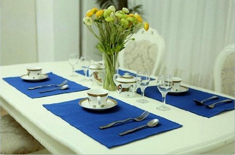 Ivenf Set of 4 100% Handmade Woven Braided Ribbed Cotton Table Placemats, Solid Color Blue