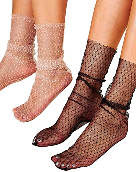 DIDK Women's Star Decorated Mesh Slouch Socks 2 Pairs