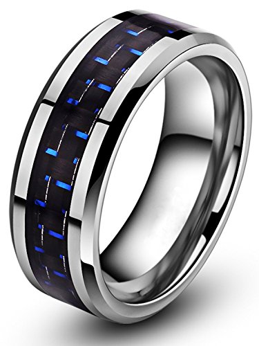 6mm 8mm Unique Durable Blue and Black Carbon Fiber Inlay Tungsten Ring for Couples Unisex