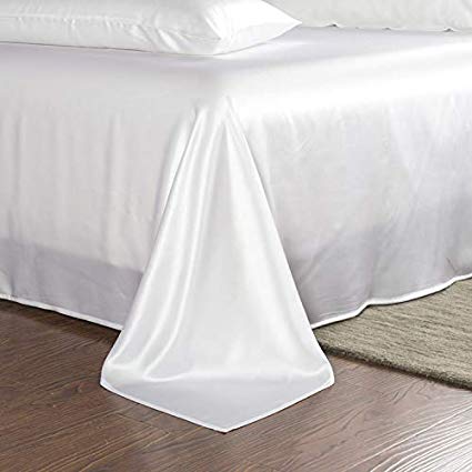 PANDASILK 25 Momme Silk Flat Sheet (Queen 91" × 102", White)