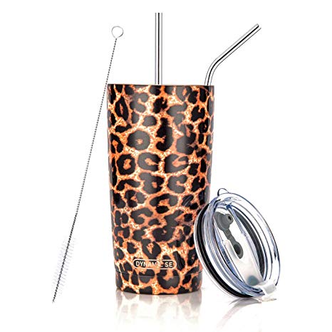 20oz Leopard Tumbler Stainless Steel Insulated Travel Mug with Straw Lid Cleaning Brush