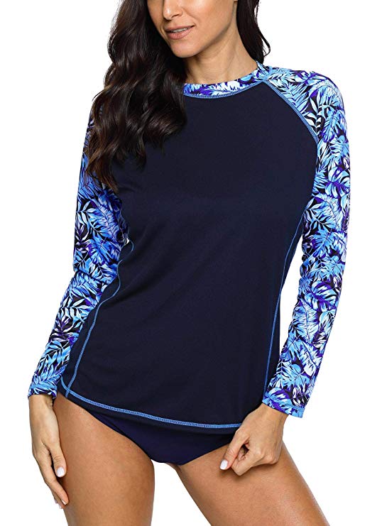 ATTRACO Womens Rash Guard Long Sleeve Swim Shirts Sun Protection Swimsuit UPF 50