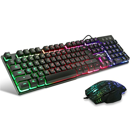 BAKTH Multiple Color Rainbow LED Backlit Mechanical Feeling USB Wired Gaming Keyboard and Mouse Combo for Working or Games