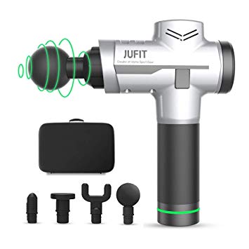 JUFIT Fascia Massage Gun/Muscle Massage Gun with 6 Speed Levels and 4 Replaceable Massager Heads Handheld Cordless Electric Vibration Percussion Deep Muscle Massager