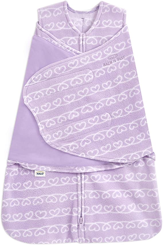 HALO Micro-Fleece Sleepsack Swaddle, 3-Way Adjustable Wearable Blanket, TOG 3.0, Heartline, Small, 3-6 Months