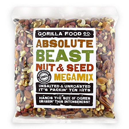 Gorilla Food Co. Absolute Beast Unsalted Mixed Nuts and Seeds Raw Superfoods Megamix, Trail Mix, Vegan, Paleo - 2 Pound Resealable Bag