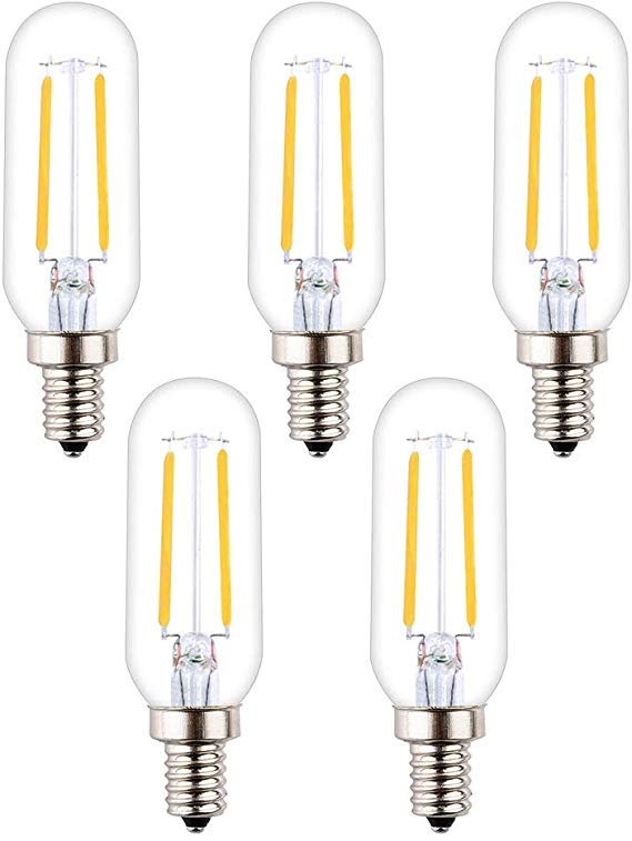 OPALRAY T8/T25 LED Tubular Bulb, 2W Dimmable, 25W Incandescent Equivalent, LED Filament Light Bulb, 2700K Warm White Light, E12 Small Candelabra Base, 5-Pack