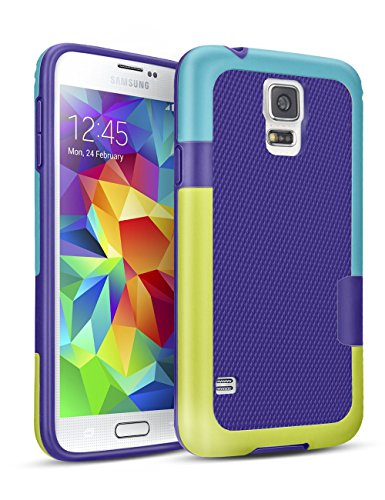 Galaxy S5 Case, TILL(TM) Hybrid Impact Defender 3 Color Rugged Case, Soft PC Bumper   Soft TPU Back Shockproof Protective Slim Cover Shell for Samsung Galaxy S5 I9600 GS5 G900V(Blue & Yellow)