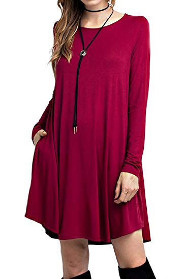iconic luxe Women's Bamboo Long Sleeve Trapeze Dress