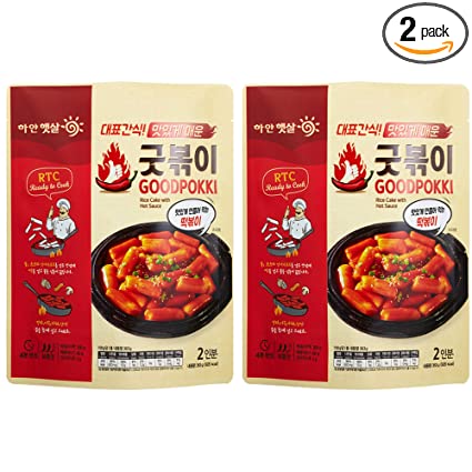 Goodpokki Korean Tteokbokki Pack of 2 Sweet & Mild Spicy Flavors Hot Sauce Rice Cake Topokki Instant Meal and Easy to Cook by Unha’s Asian Snack Box