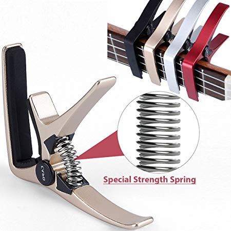 Professional Ukulele Capo Uke Capo - Colorful Creative Mini Size Trigger Style, Quick Change, Total Metal Material, Quality Steel Spring (Gold)