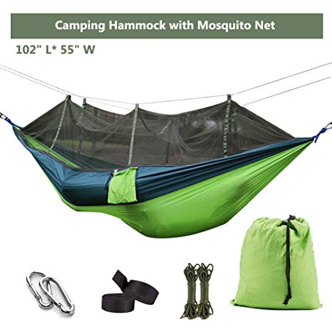 Ufanore Camping Hammock, Lightweight Nylon Portable Hammock with Tree Straps, Easy Assembly Parachute Hammock for Camping, Survival, Beach, Yard and More