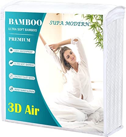 Cooling Queen Size Mattress Protector with 3D Air Fabric Mattress Cover, Luxury Bamboo Waterproof Mattress Protector,Ultra Soft Breathable Mattress Pad Cover Hypoallergenic Cover