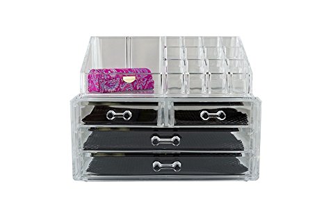 4 Drawers (2 Small 2 Large) Acrylic Cosmetic Make Up Organizer & Jewelry Storage, 6goodeals 2 Pieces Display Set With Lipstick Case~ USA SELLER FAST SHIPPING!