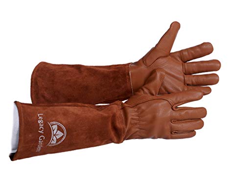 Legacy Gardens Protective Gloves for Women & Men | Thorn and Cut Proof Garden Work Gloves Suitable for Thorny Bushes Cacti Rose Pruning- XL Brown
