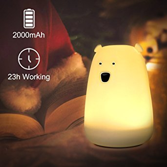 Yoleo LED Night Light,Children Baby Bear Silicone Night Lamp with 7 colors(2000mAh-Using 23h after Fully Charged),USB Rechargeable,Sensitive Tap Control Sleeper Lamp for Bedroom Living Room,Camping Gift Halloween Christmas Decorations [Energy Class A]
