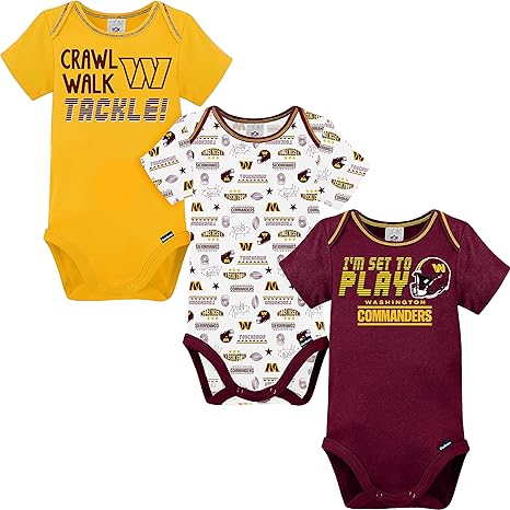 Gerber Unisex Baby NFL 3 Pack Short Sleeve Onesie Bodysuit, Team Color, 6-12 Months