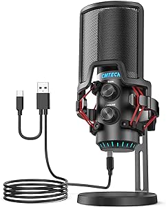 CMTECK USB Microphone for PC, Condenser Mic for Streaming, Podcasting, Video, Meeting, Gaming, Gain Control, Monitoring Headphone Jack, Anti-Vibration Shock Mount and Pop Filter, Mute Touch