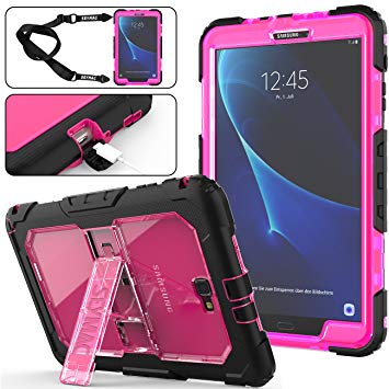 Galaxy Tab A 10.1 T580/T585 Case, Full-Body [Heavy Duty] & [Shock Proof] Hybrid Armor Protective Case with Kickstand & Portable Shoulder Strap for Samsung 10.1 Inch Tablet SM-T580/T585 (Rose Black)